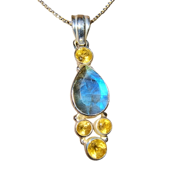 Elegant Blue and Yellow Gemstone Necklace - Picture 1 of 12